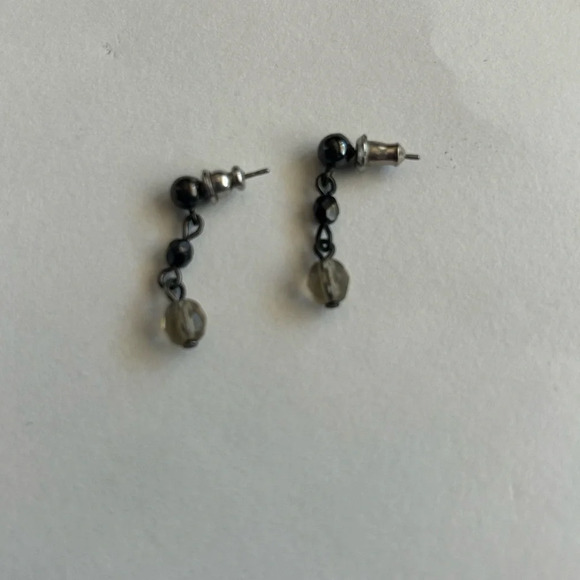 3/$20 Silver Tone Black Crystal Dangling Drop Circular Earrings - Picture 2 of 3